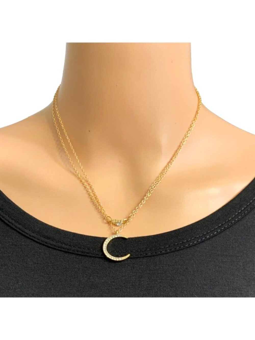 Tier Necklace Moon Star Pendant Gold Tone Layered Celestial 17 to 18 Inch NWOT